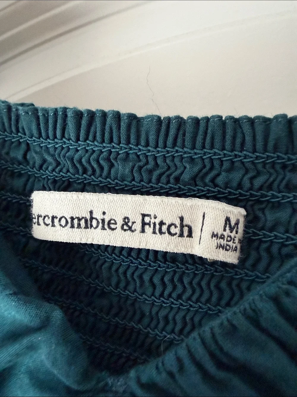 Abercrombie & Fitch Teal Ruched Off-Shoulder Crop Top